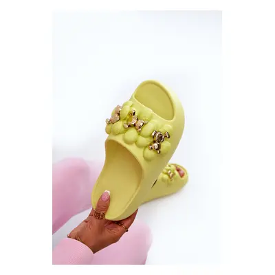 Women's foam slippers with embellishments on a thick sole, Bremavia lime