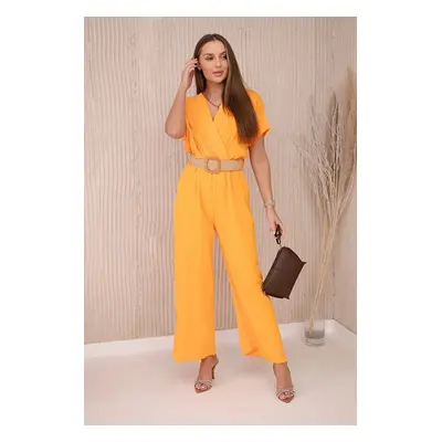 Jumpsuit with a decorative belt at the waist in orange color