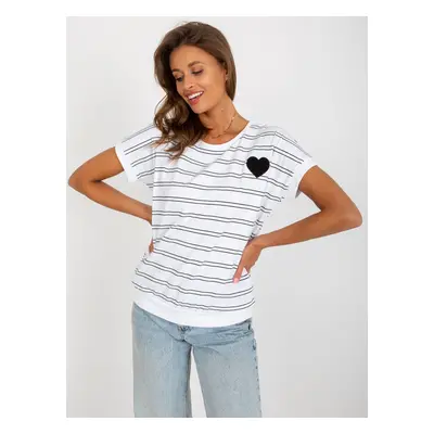 Black and white striped blouse with patch