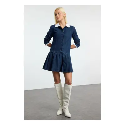 Trendyol Dark Blue Pleated Denim Dress