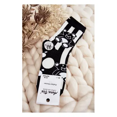 Women's mismatched socks with teddy bear, black and white