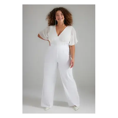 Trendyol Curve White Wide Leg Woven Finike Bridal Pants