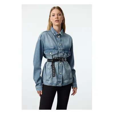 Trendyol Blue Pocket Detailed Oversize Denim Jacket