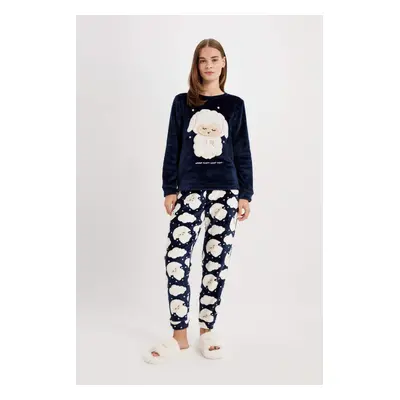 DEFACTO DFC - Fall in Love Printed Long Sleeve Welsoft Plush Pajama Set