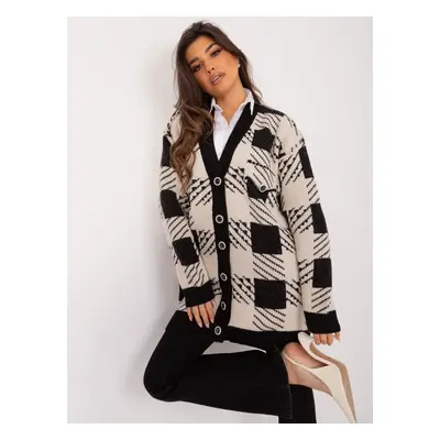 Black and beige women's neckline cardigan