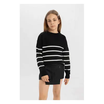 DEFACTO Girl's Black Striped Crew Neck Knitwear School Sweater Z0194A624Au