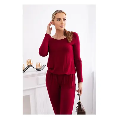 Viscose waist-length jumpsuit burgundy