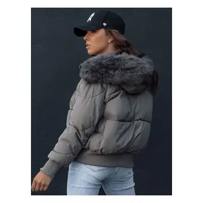 Women's winter quilted jacket with fur COLDPACK dark gray Dstreet