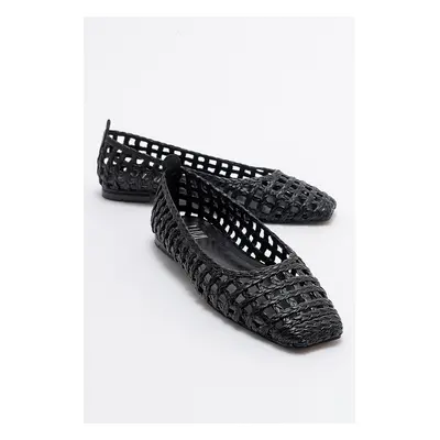 LuviShoes ARCOLA Women's Black Knitted Patterned Flats