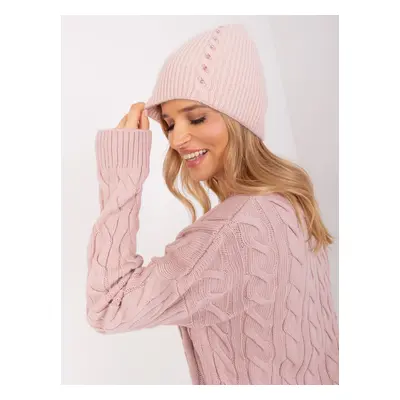 Dusty pink knitted beanie with rhinestones