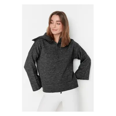 Trendyol Anthracite Wide Pattern Soft Texture Basic Knitwear Sweater