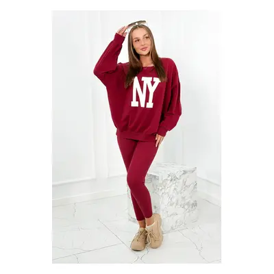 Cotton set sweatshirt + burgundy leggings