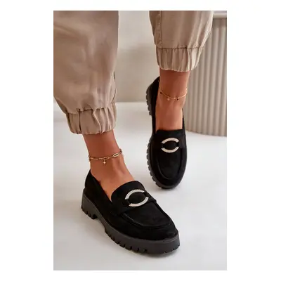 Women's eco suede moccasins with glossy detal black Avellina