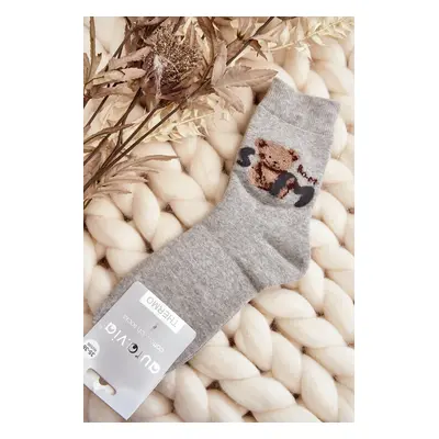 Warm cotton socks with teddy bear, grey