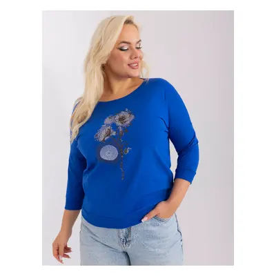 Cobalt blue oversized women's blouse with print