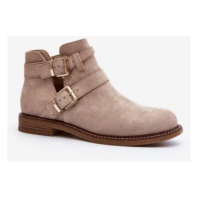 Women's flat boots with straps Light beige Melviana