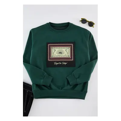 Trendyol Green Oversize/Wide Cut Crew Neck Long Sleeve Ethnic Applique Sweatshirt