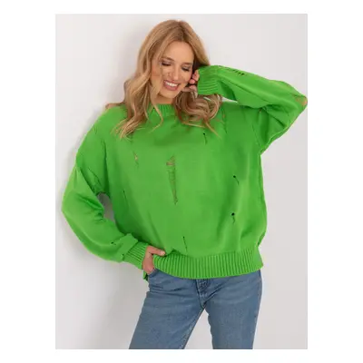 Light green women's oversize sweater with holes