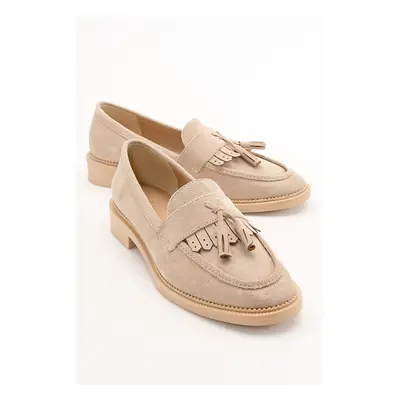 LuviShoes LILY Women's Beige Suede Loafers