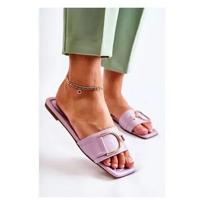 Women's classic leather slippers with purple Shilla embellishment