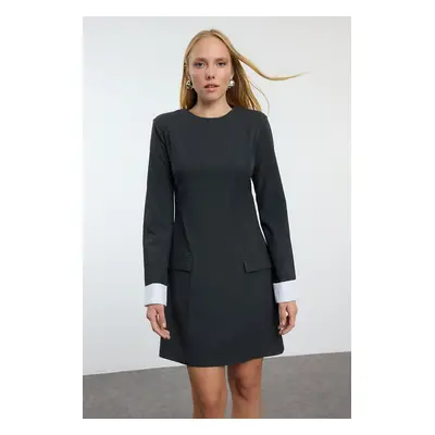 Trendyol Navy Blue Straight Cut Cuff Detailed Mini Woven Dress