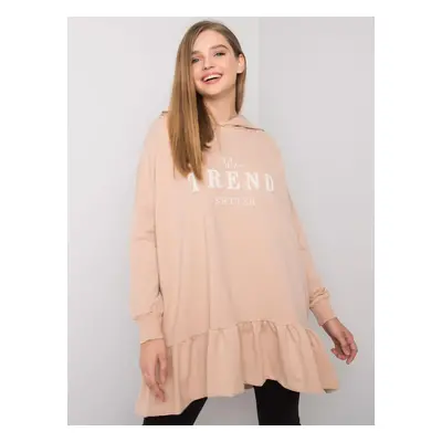 Beige tunic sweatshirt with ruffles