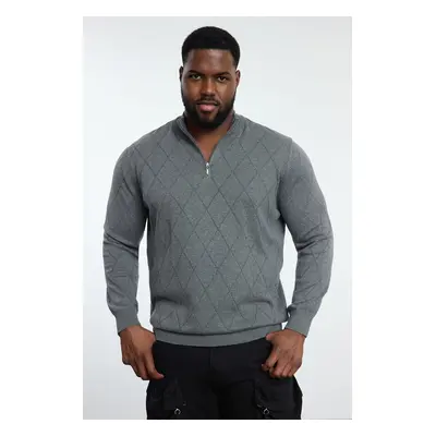 Trendyol Gray FL Men's Regular Half Turtleneck Baklava Knitwear Plus Size Sweater