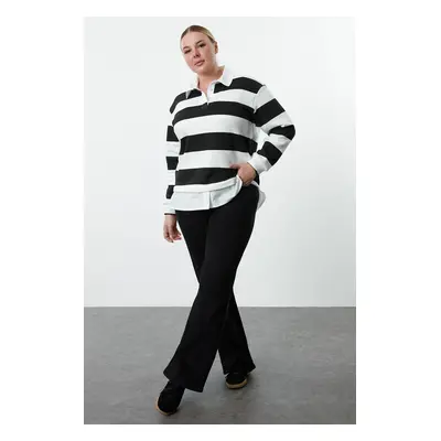 Trendyol Curve Black-White Striped Shirt-Removable Inside Polar Fleece Thick Knitted Sweatshirt