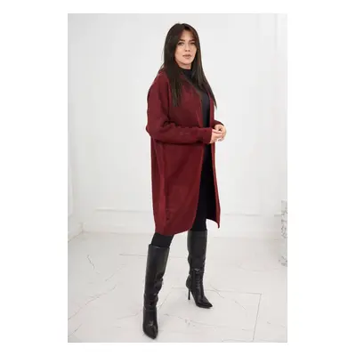 Burgundy-colored hooded cardigan sweater