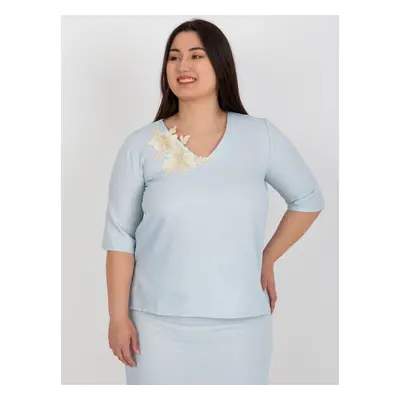 Light blue blouse plus size with short sleeves