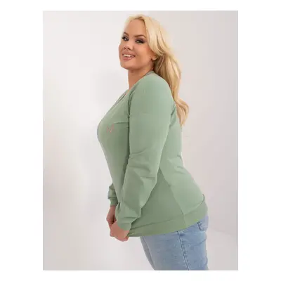 Plus size pistachio cotton blouse with a neckline