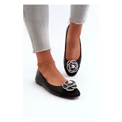 Women's ballerinas made of eco leather with decorative detail black divinella