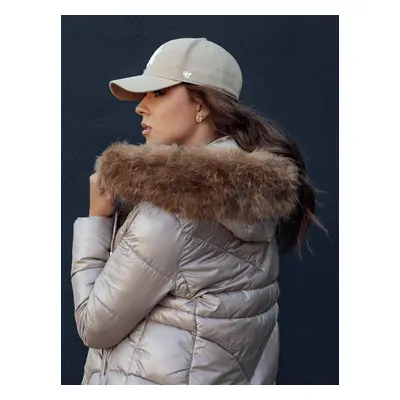 Women's winter jacket with hood WINTERCHIC camel Dstreet