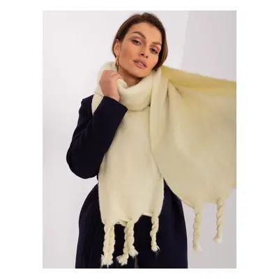 Light yellow smooth scarf with fringe