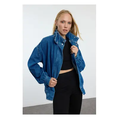 Trendyol Blue Oversize Bomber Denim Jacket