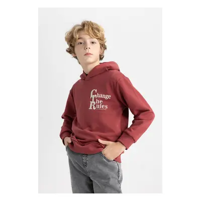 DEFACTO Boy's Hooded Printed Sweatshirt