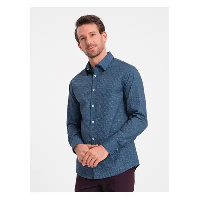 Ombre Men's cotton patterned SLIM FIT shirt - blue