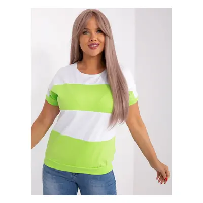 Ecru light green striped blouse larger size