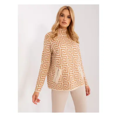 Camel and beige patterned turtleneck sweater