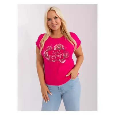 Plus size fuchsia blouse with short sleeves