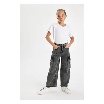 DEFACTO Girls Wide Leg Cargo Wide Leg Jeans