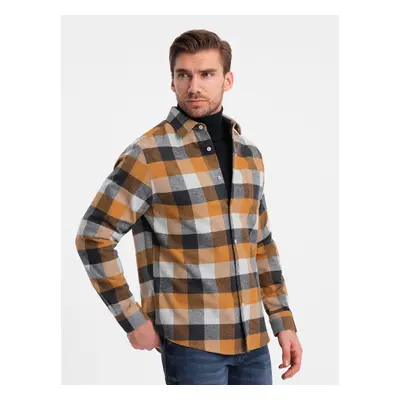 Ombre Men's plaid flannel shirt - yellow and black