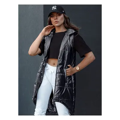 Women's quilted vest with hood long MERIS black Dstreet