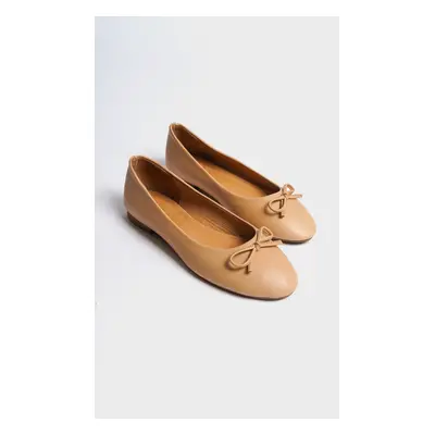 Capone Outfitters Women's Genuine Leather Bow Round Toe Flats