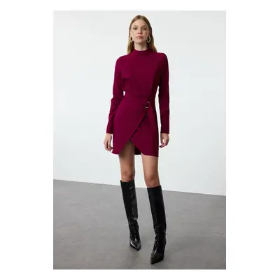 Trendyol Purple Belted A-Line High Collar Mini Woven Dress