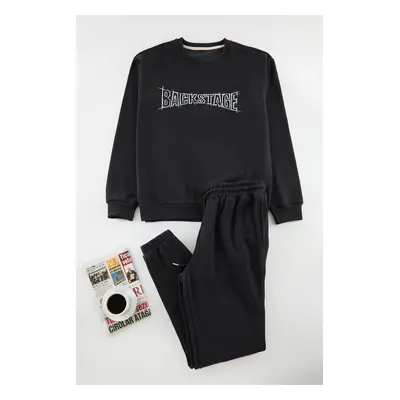 Trendyol Anthracite Oversize / Wide Cut Text Printed Tracksuit