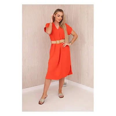 Women's dress with decorative belt - dark orange