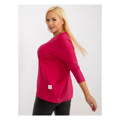 Basic blouse fuchsia size plus with 3/4 sleeves