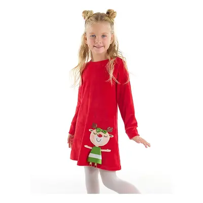 Denokids Naughty Stag Girl Christmas Velvet Red Dress