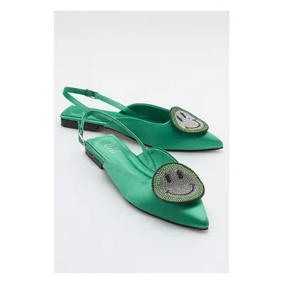 LuviShoes GEVEL Women's Green Satin Flats.